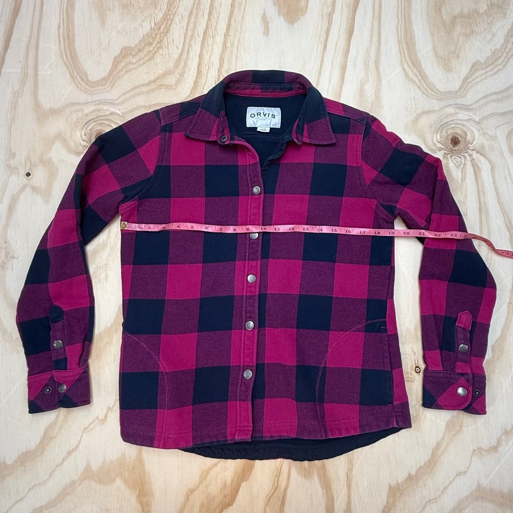 Orvis Womens Magenta Navy Buffalo Plaid Fleece Lined Flannel Shirt Jacket S